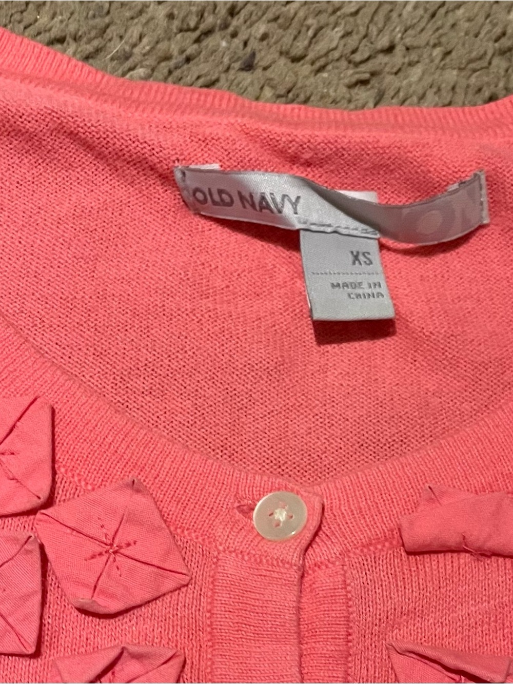 Old Navy Coral Knit Cardigan with Fabric Flower Accents